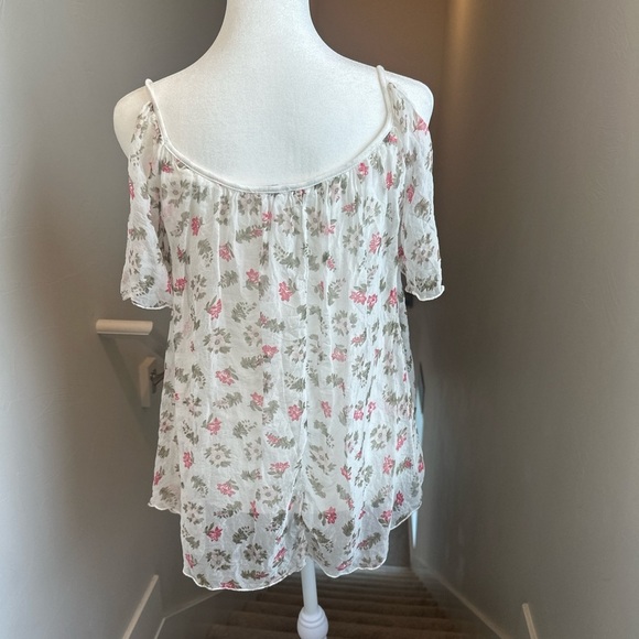 Dolce Ragazza Sz Small Pink Green Floral Cold Shoulder Top Made in Italy - Picture 2 of 8